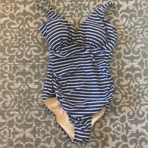 Garnet hill one piece navy striped swim suit